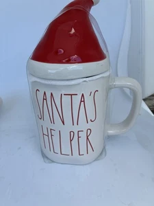 NEW 2021 Rae Dunn SANTA’S HELPER Mug With Santa Hat Topper Red LL - Picture 1 of 4