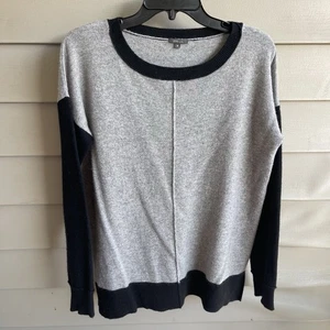 Pure Amici Cashmere Sweater Womens Medium Grey Black Color Block Boxy Luxe - Picture 1 of 8
