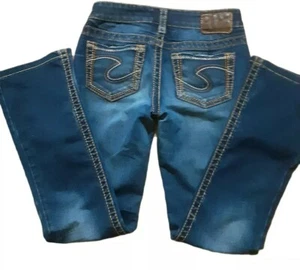 Pantalones de mezclilla plateados Aiko corte bota talla 25 W x 33 L lavado medio - Imagen 1 de 8