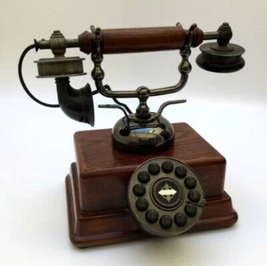 Teléfono fijo de madera diseño Vintage Retro – año 2000 - Imagen 1 de 10