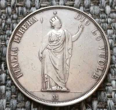  Silver 5 Lire 1848 M, Italy Revolution  Lombardia Provisional Government. - Image 1 of 4