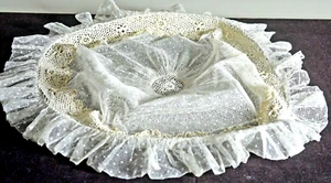 Antique Estate Round Lace Pillow Cover Sham with Irish Crochet VV356 - Picture 1 of 6