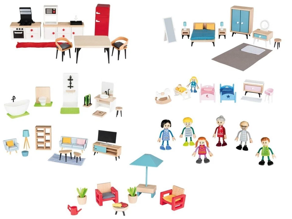 Playtive Puppenhausmöbel Echtholz Puppenmöbel Möbel Puppenhaus Biegepuppen