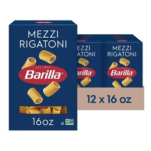 Barilla Mezzi Rigatoni Pasta 12 Pack 16 Ounce Non GMO Kosher Certified - Picture 1 of 7
