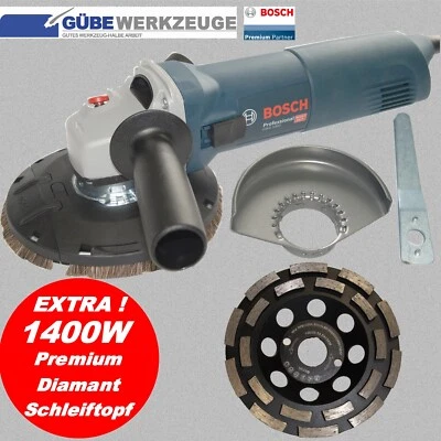 Betonschleifer Set BOSCH Winkelschleifer1400W Absaughaube Diamantschleiftopf 125 - Bild 1 von 4