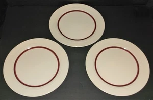3 HOMER LAUGHliN SPEISETELLER 10 1/4" Dunkelrot Weiß Erhöhtes Muster Gebraucht  - Bild 1 von 6