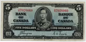 1937 Bank of Canada $5 Banknote - Fine - SN: D/S7020060 - Picture 1 of 2