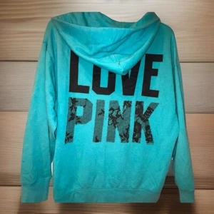 Felpa con cappuccio Victoria's Secret LOVE ROSA MED Turquise Jade Teal full zip - Foto 1 di 6