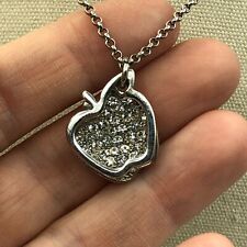 Apple Pendant Necklace Sparkly 2-Part Cute Kawaii Silver Tone Kitsch Festival