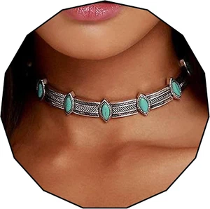Olbye Turquesa Collar Plata Corto Gargantilla Personalizar Collar Boho - Imagen 1 de 12