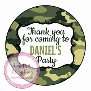 Personalised Army Camouflage Birthday Stickers Party Thank You Sweet Cone Bags - Picture 1 of 1