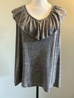 OLD NAVY Ladies Womens Gray Ruffle Sleeveless Tank Shirt Linen Blend Plus 2X XXL - Image 1 of 4
