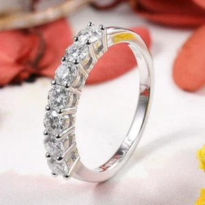 D color Moissanite ring women S925 Sterling silver gold plated 3mm 7stone ring - Picture 1 of 20