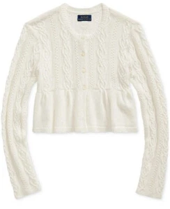 Polo Ralph Lauren Big Girl's Cotton Blend Cardigan Ivory M 8-10 - Picture 1 of 2