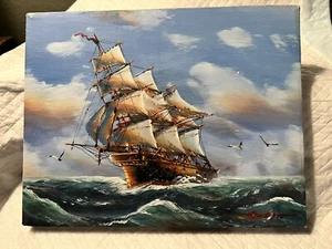Ölgemälde auf Leinwand Klipperschiff maritim signiert - Bild 1 von 12