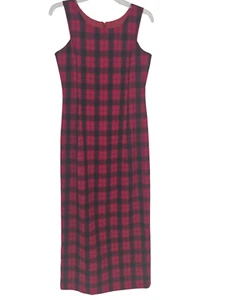 Laura Ashley Vintage 1980 Great Britain Wool Red Plaid Midi Dress Size 6 - Picture 1 of 4