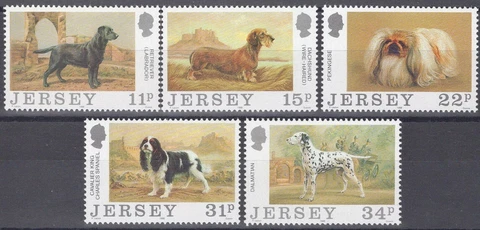 ZAYIX Great Britain - Jersey 447-451 MNH Jersey Dog Club Animals Lab Dachshund Cover