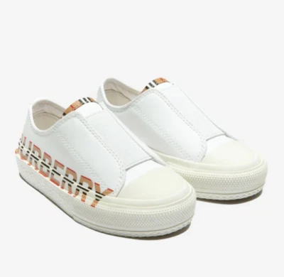 Burberry Kids girls boys white slip on shoes sneakers logo US 7 & 9.5 - Image 1 of 4