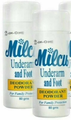 2 Lg 80g ea Milcu 2 in 1 Underarm & Foot Deodorant Body Powder 160g Total - Image 1 of 3