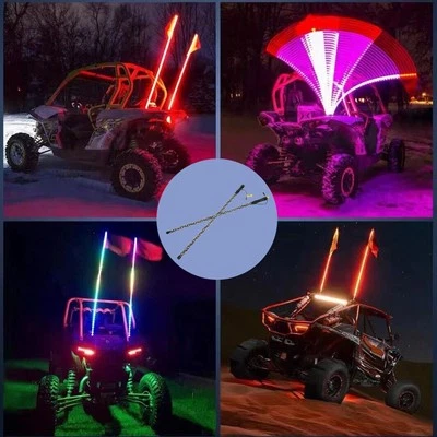 2PCS 3ft Spiral RGB Led Whip Lights APP Remote Control IP67 Waterproof - Image 1 of 4