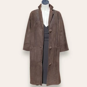 Vtg Slouchy Chocolate Brown Suede Over Coat Medium Lined - Bild 1 von 11
