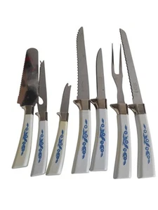 7 Vintage cutlery set Cornflower Blue Sheffield England Stainless Knife fork - Picture 1 of 7