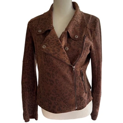 Marrakech Leopard Print Moto Jacket Brown Fitted Biker Coat Small - Image 1 of 4