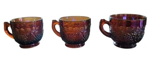 3 Imperial Grape Leaf AMBER/MARIGOLD CARNIVAL Punch Bowl Cups - Picture 1 of 10