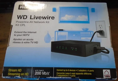 Western Digital WD Livewire Powerline AV Network Kit WDBABY0000NBK-00 NIB SEALED - Image 1 of 4