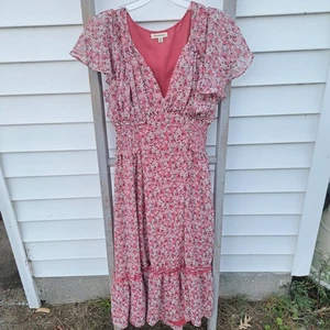 Maxi Vestido Max Studio Floral Rojo Pequeño Midi Elastizado Flor Casa Núcleo Para Mujer - Imagen 1 de 8