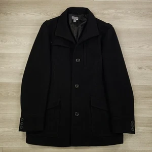 H&M Overcoat Men's Size 44R Black Wool Blend Button Up Pockets Lined Collared - Picture 1 of 16