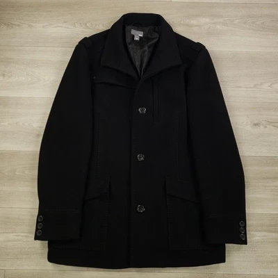 H&M Overcoat Men's Size 44R Black Wool Blend Button Up Pockets Lined Collared - Image 1 of 4