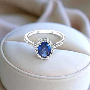 1.75 Ct Oval Cut Lab Created Blue Spphire Gemstone Diamond Ring 950 Platinum - Picture 1 of 9