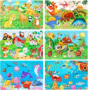 Wooden Jigsaw Puzzles for Kids Ages 3-5 Year Old, 6 Pack 30 Pieces Kids... - Picture 1 of 7