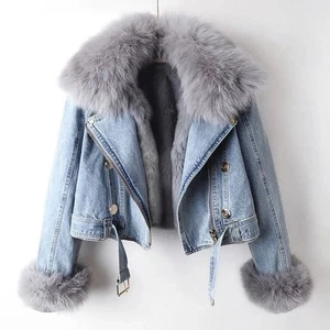 Velthentic Light Blue Denim Jacket W/ Removable Faux Fur Trim & Lining, Small - Picture 1 of 1