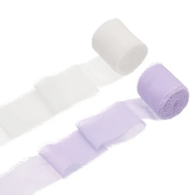 2 rollos de cinta de gasa, cinta de seda de 1,5 pulgadas x 5 yardas, púrpura/blanco Foto 1 de 4