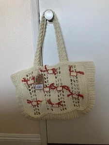 ANTHROPOLOGIE * type* LARGE MACRAME TOTE BAG, CREAM TONE WITH CRAB MOTIF NEW - Bild 1 von 6