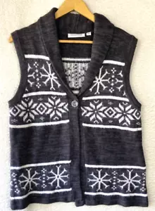 Breckinridge Sweater Womens Large Gray White Heavy Thick 1 Button Holiday Vest - Picture 1 of 15