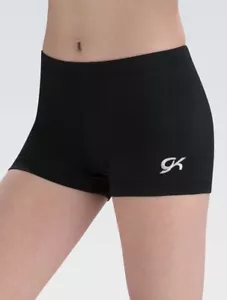 New! GK Elite Black Gymnastics Workout Mini Shorts Nylon Spandex Child Size CL - Picture 1 of 3