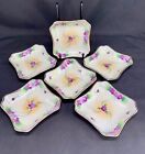 6 Antique Te-Oh Nippon Hand Painted Violets Square Plates Dessert Appetizer
