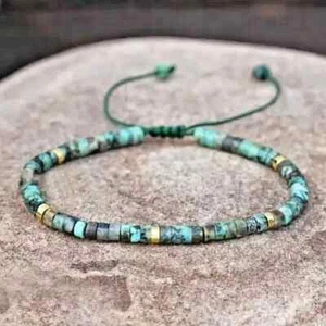 Natural 4MM African Turquoise Tiny Beads Healing Balance Man Woman Bracelet - Picture 1 of 2