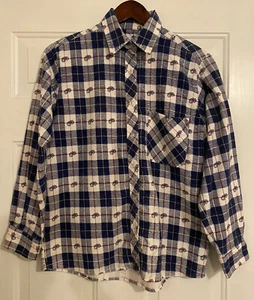 Haband Blue White Plaid Flannel Button Up Casual Long Sleeve Shirt Men’s Medium - Picture 1 of 12