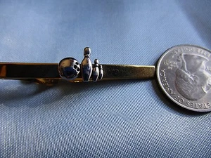 Vintage Men's Mid Century Bowling Ball and Pins Gold Tone Tie Bar Accessory - Picture 1 of 3