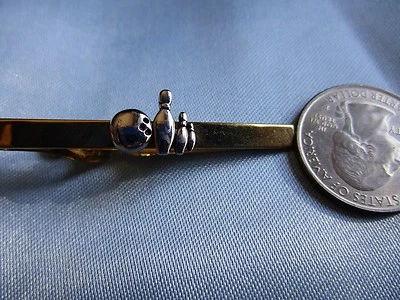 Vintage Men's Mid Century Bowling Ball and Pins Gold Tone Tie Bar Accessory - Image 1 of 3