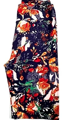 LuLaRoe One Size 2-10 Leggings Purple Red Orange Rose Tribal Paisley Overlay - Image 1 of 2