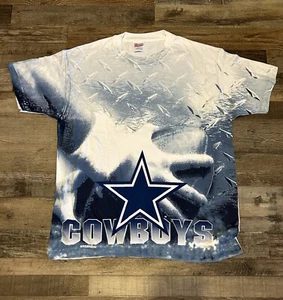 Vintage 90s Deadstock Dallas Cowboys Hanes Heavyweight All Over Print T-Shirt L - Picture 1 of 8