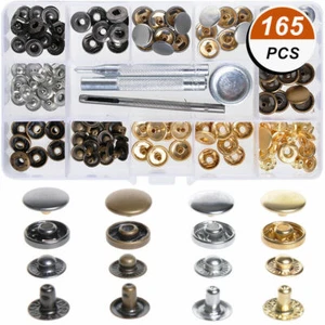 165Pcs Heavy Duty Snap Fasteners Press Studs Kit +Poppers Leather Button Tool UK - Picture 1 of 8