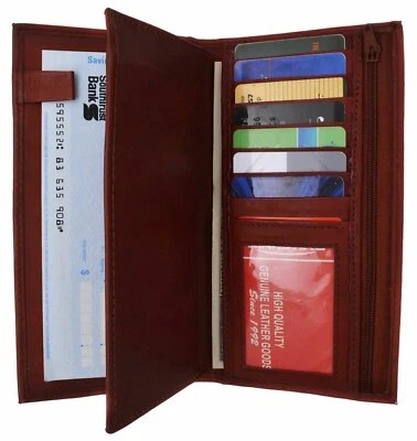 Cartera organizadora con cubierta de chequera de cuero genuino borgoña con soporte para tarjeta de crédito Foto 1 de 4