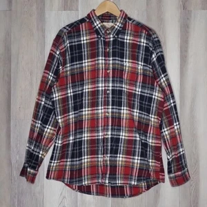 Testa Rossa Uomo L Rosso Nero Plaid Manica Lunga Collo Bottoni Cotone Western - Foto 1 di 7
