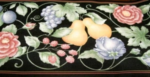 Wallpaper Border Roses Grapes Rasberry Vine Peaches Fruit Black Kitchen EH99749 - Picture 1 of 2
